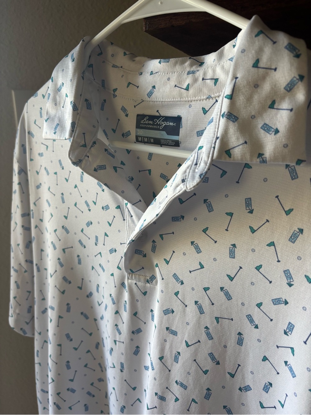 Ben Hogan Performance Golf Polo - White Novelty Print, Size M